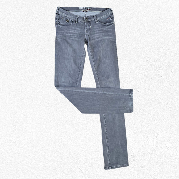 Y2K Hollister Washed Gray Light Wash Low Rise Stretch Skinny Jeans Size 1 - Picture 1 of 10